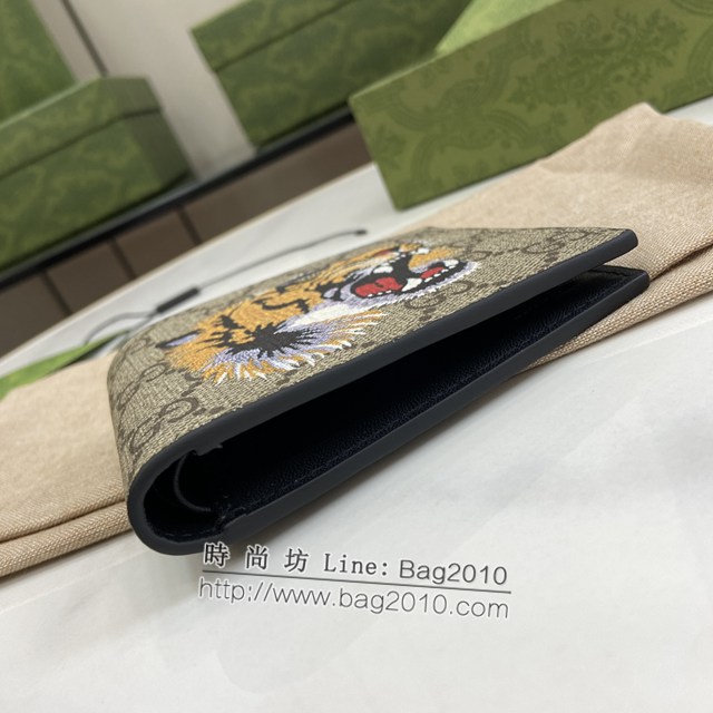 Gucci專櫃古馳最新款虎頭印花GG Supreme帆布錢包男士短夾 jh2245型號：451268